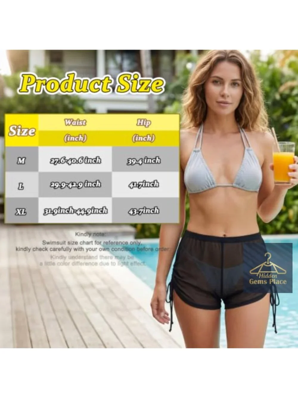 Women's Sheer Mesh See Through Swim Beach Cover Up Shorts with Drawstring